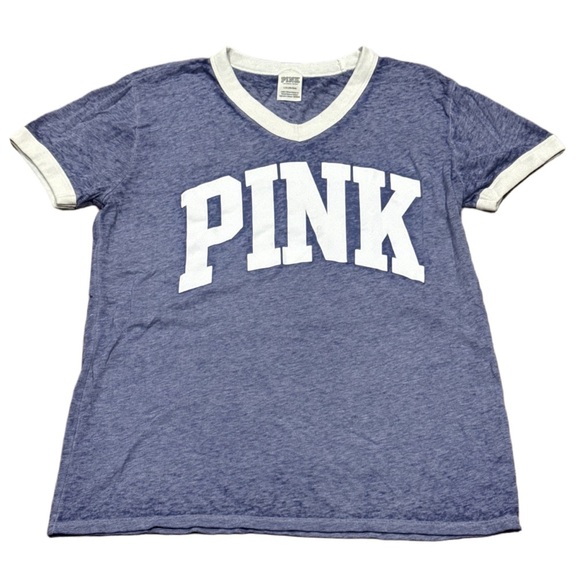 Large PINK Victoria's Secret Blue and White Short Sleeve Tee - Picture 8 of 8